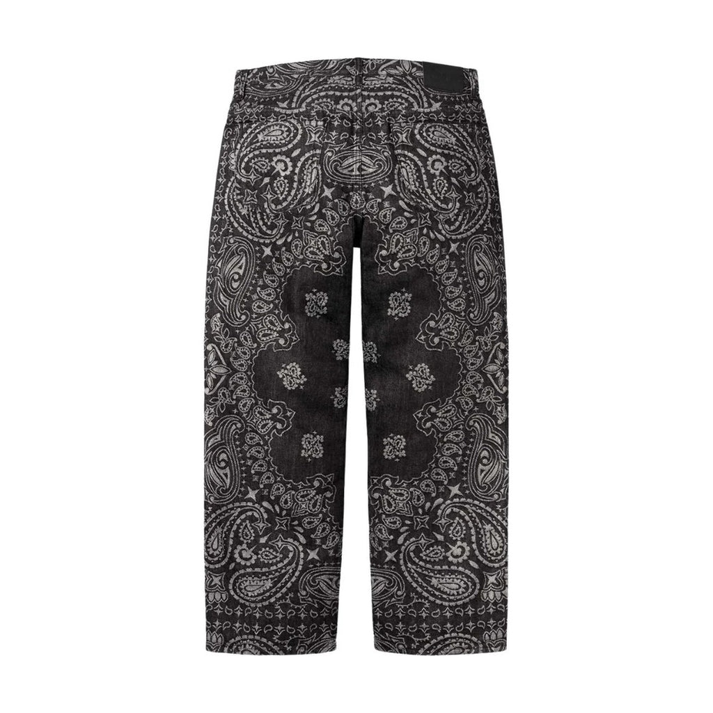 Jean baggy noir en jacquard bandana (PE25)