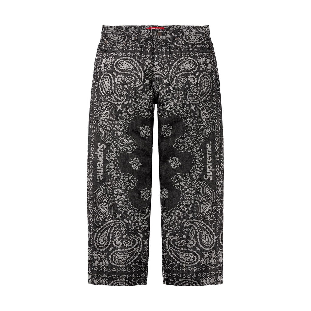 Jean baggy noir en jacquard bandana (PE25)