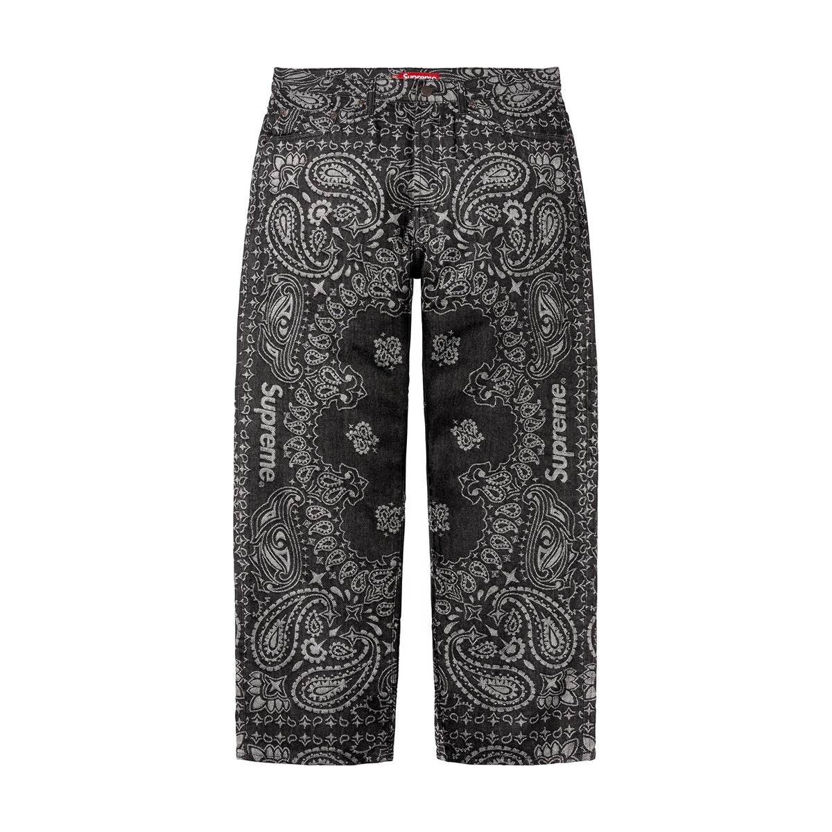 Jean baggy noir en jacquard bandana (PE25)