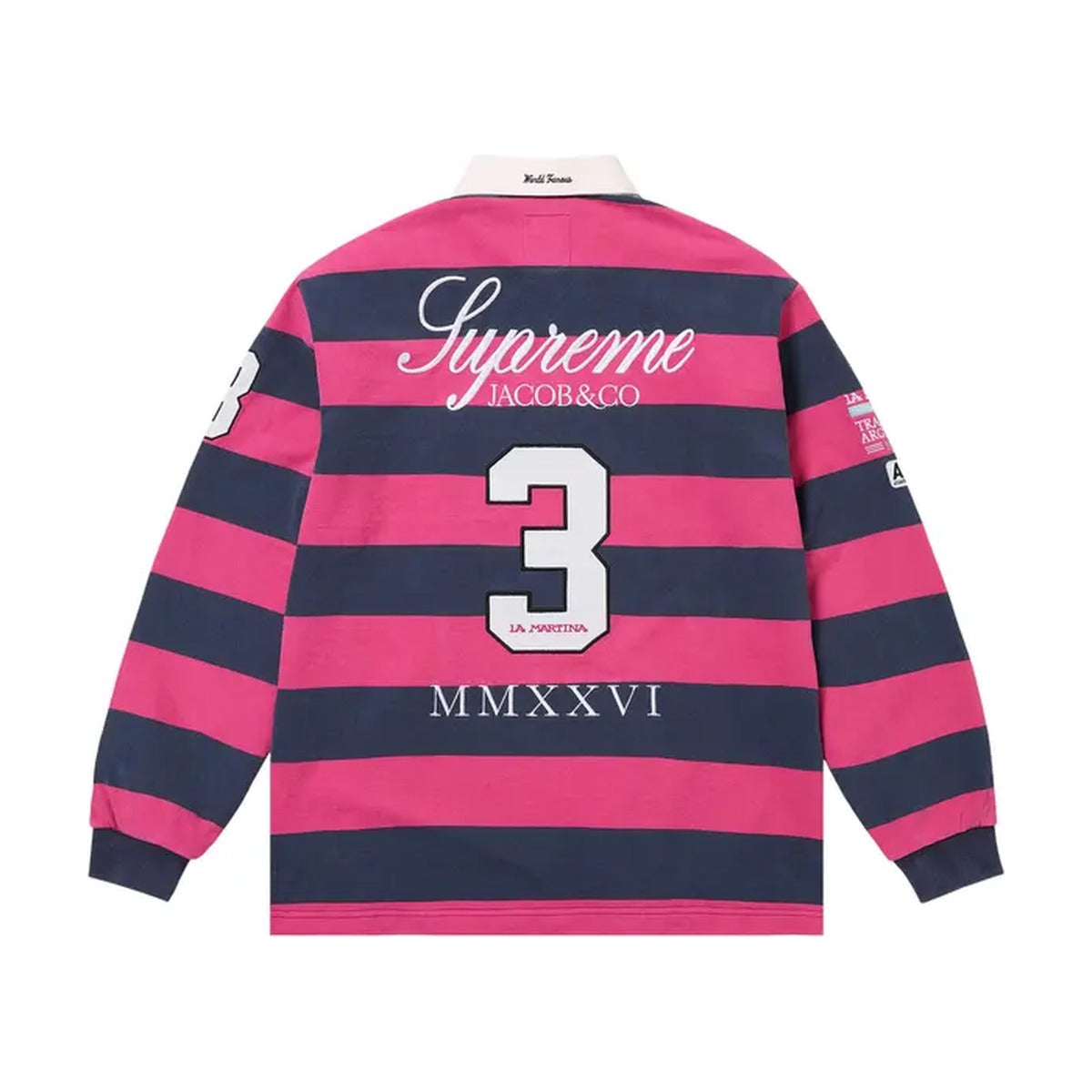 Supreme x La Martina x Jacob & Co Rugby Polo – Pink/Navy Stripe (SS26)