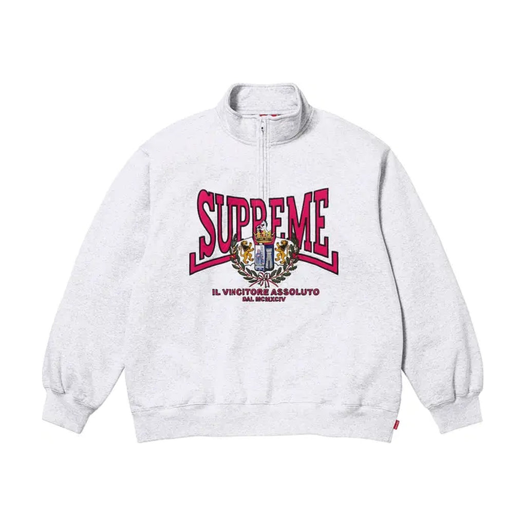 Pull demi-zip avec appliqué Supreme Crest – Gris cendré (AH25)