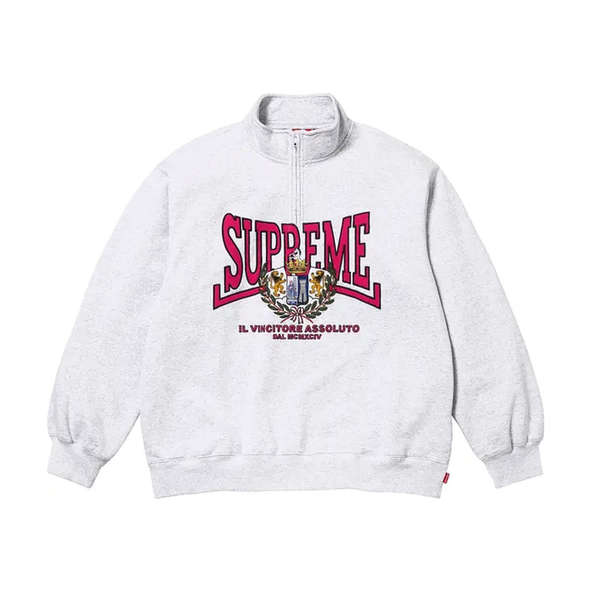 Pull demi-zip avec appliqué Supreme Crest – Gris cendré (AH25)