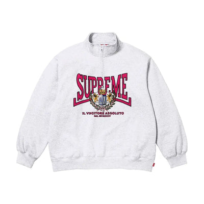 Pull demi-zip avec appliqué Supreme Crest – Gris cendré (AH25)
