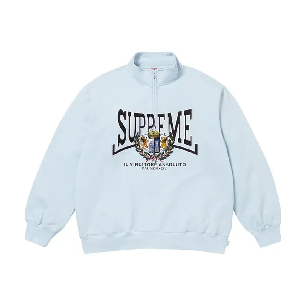 Pull demi-zip avec écusson Supreme Crest – Bleu clair (AH25)
