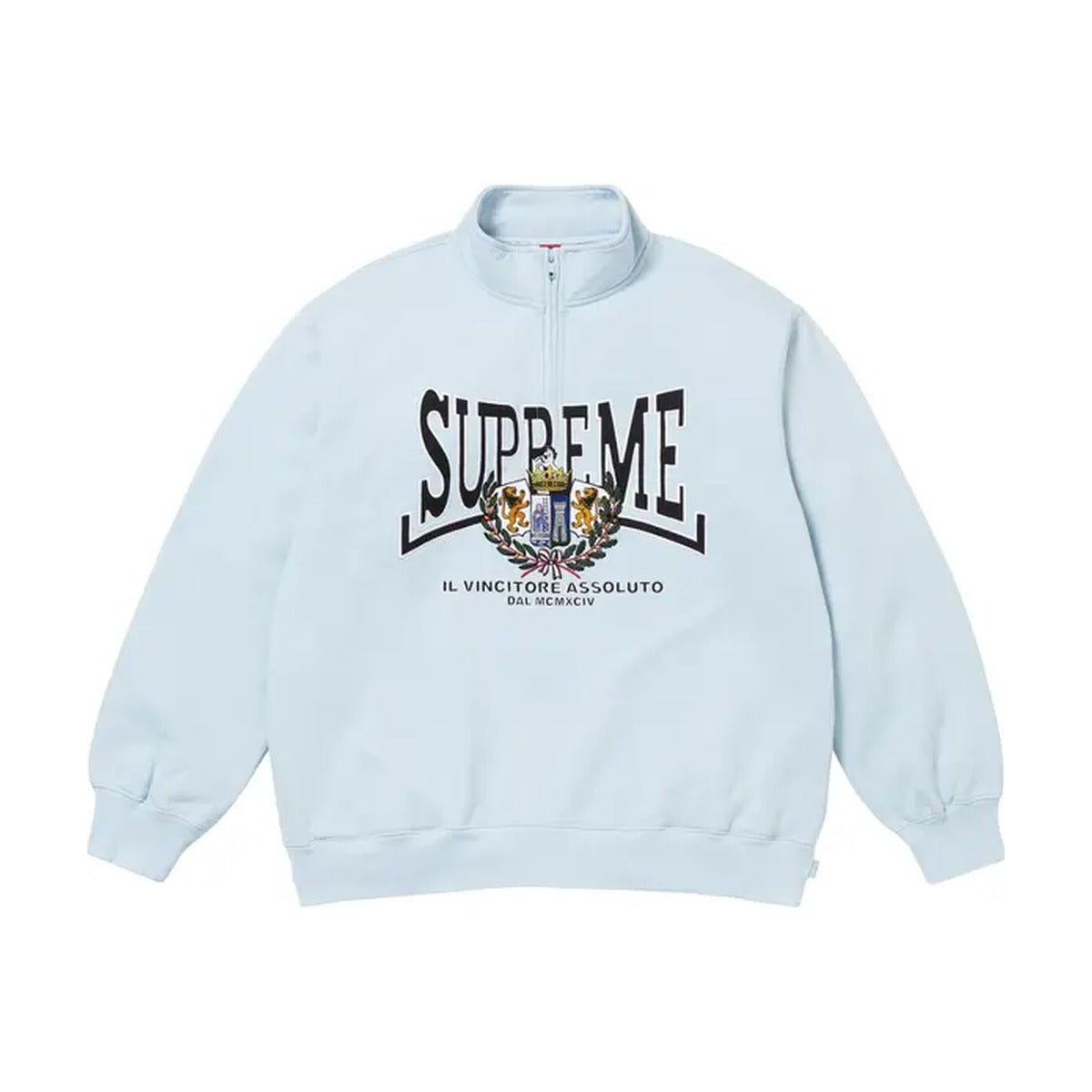 Pull demi-zip avec écusson Supreme Crest – Bleu clair (AH25)