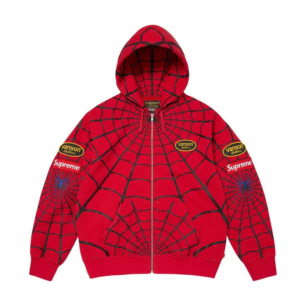 Supreme x Vanson Leathers Spider-Man Zip Up Hooded Sweatshirt – Red (SS26)