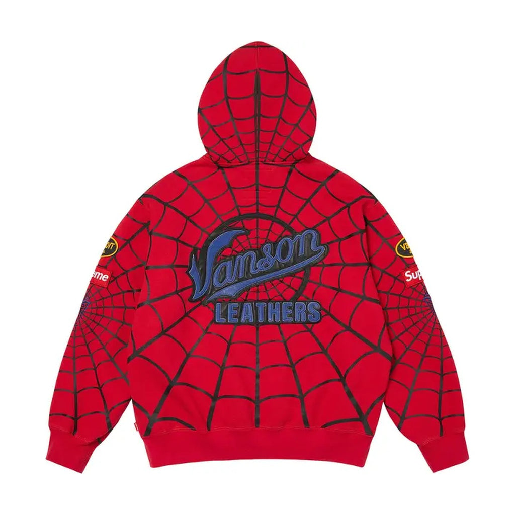 Supreme x Vanson Leathers Spider-Man Zip Up Hooded Sweatshirt – Red (SS26)