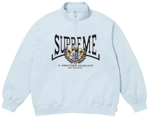 Supreme Crest Appliqué Half Zip Pullover – Light Blue (FW25)