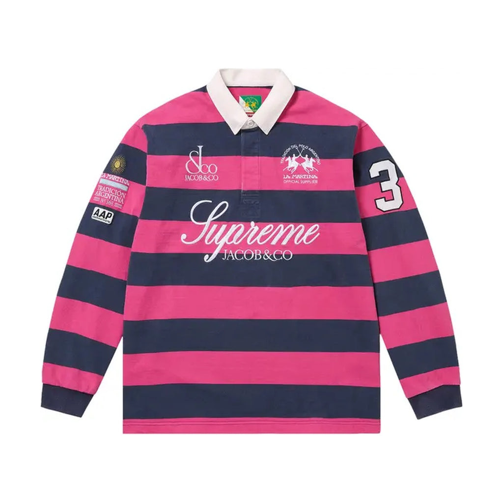 Supreme x La Martina x Jacob & Co Rugby Polo – Pink/Navy Stripe (SS26)