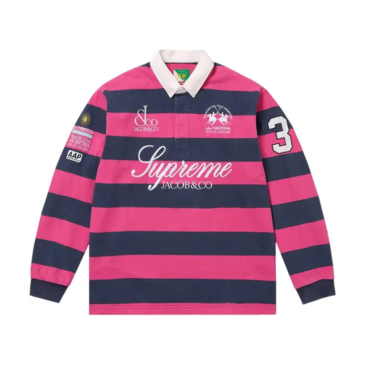 Supreme x La Martina x Jacob & Co Rugby Polo – Pink/Navy Stripe (SS26)