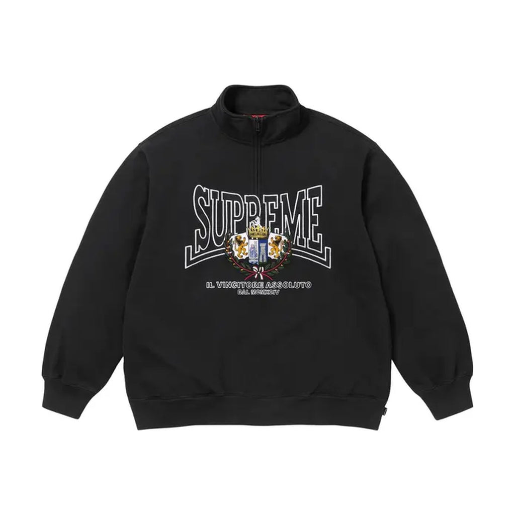 Supreme Crest Appliqué Half Zip Pullover – Black (FW25)