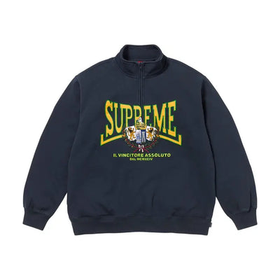 Pull à col zippé avec écusson Supreme Crest – Marine (AH25)