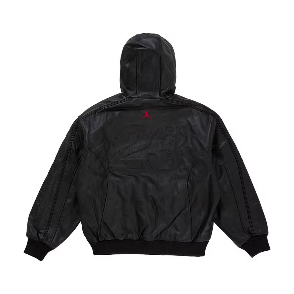 Supreme x Jordan Hooded Leather Jacket – Black (SS26)