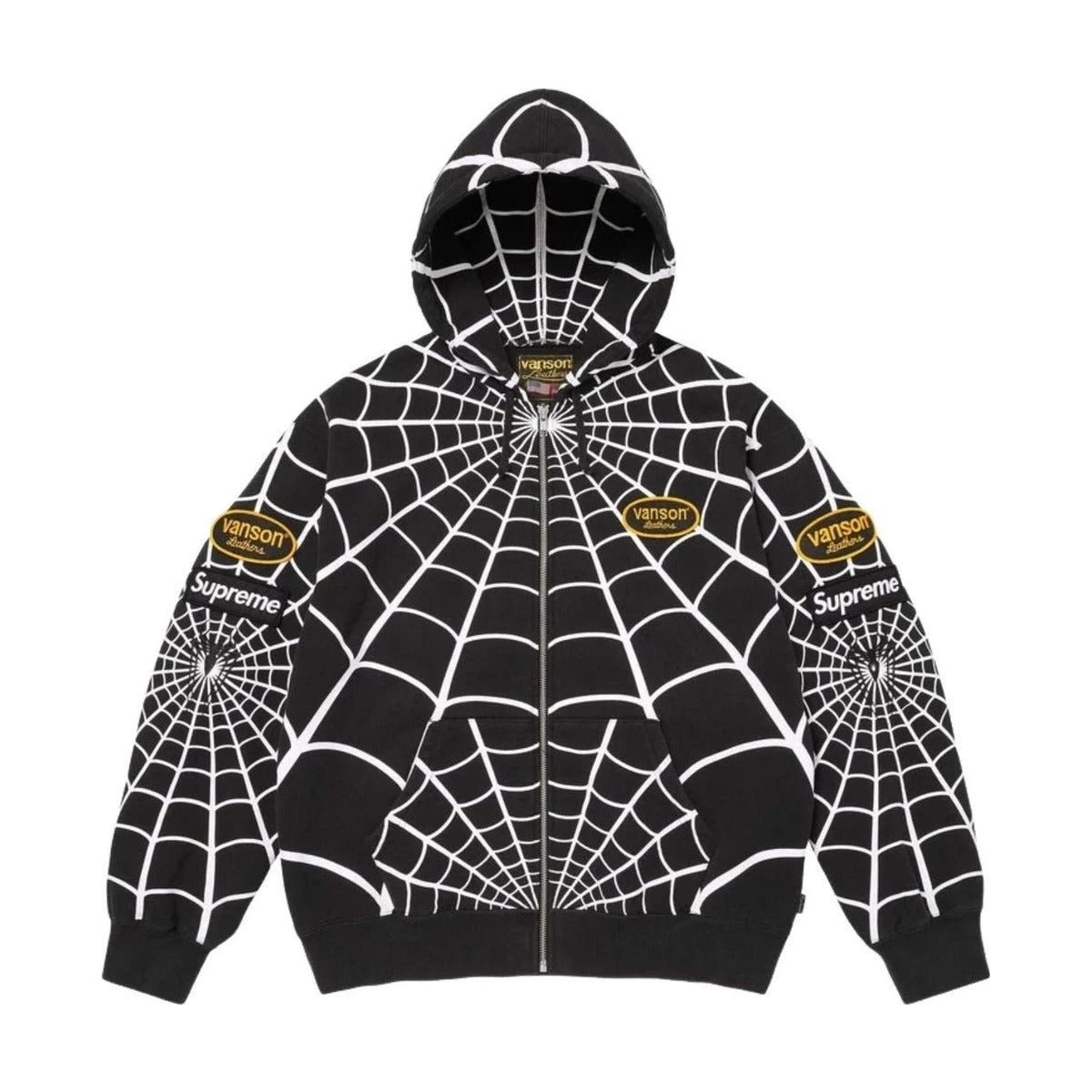 Supreme x Vanson Leathers Spider-Man Zip Up Hooded Sweatshirt – Black (SS26)