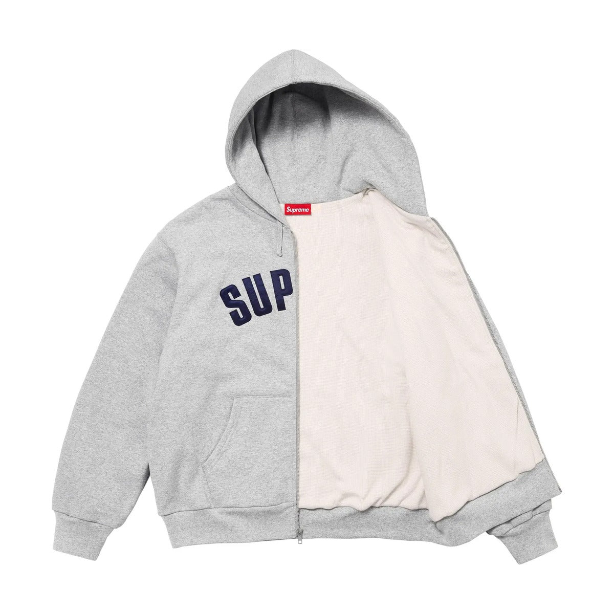 Sweat à capuche zippé Supreme Arc doublé thermiquement – Gris chiné (AH24)