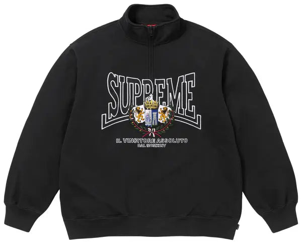 Supreme Crest Appliqué Half Zip Pullover – Black (FW25)