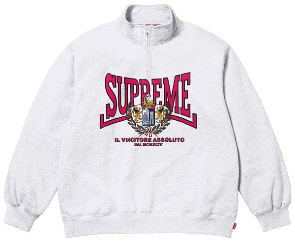 Supreme Crest Appliqué Half Zip Pullover – Ash Grey (FW25)